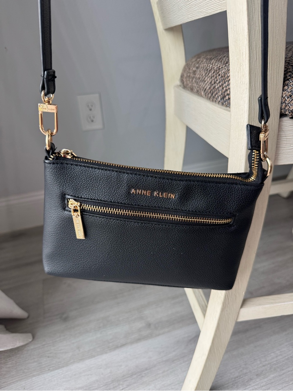 Anne Klein Black Crossbody Bag with Gold Hardware